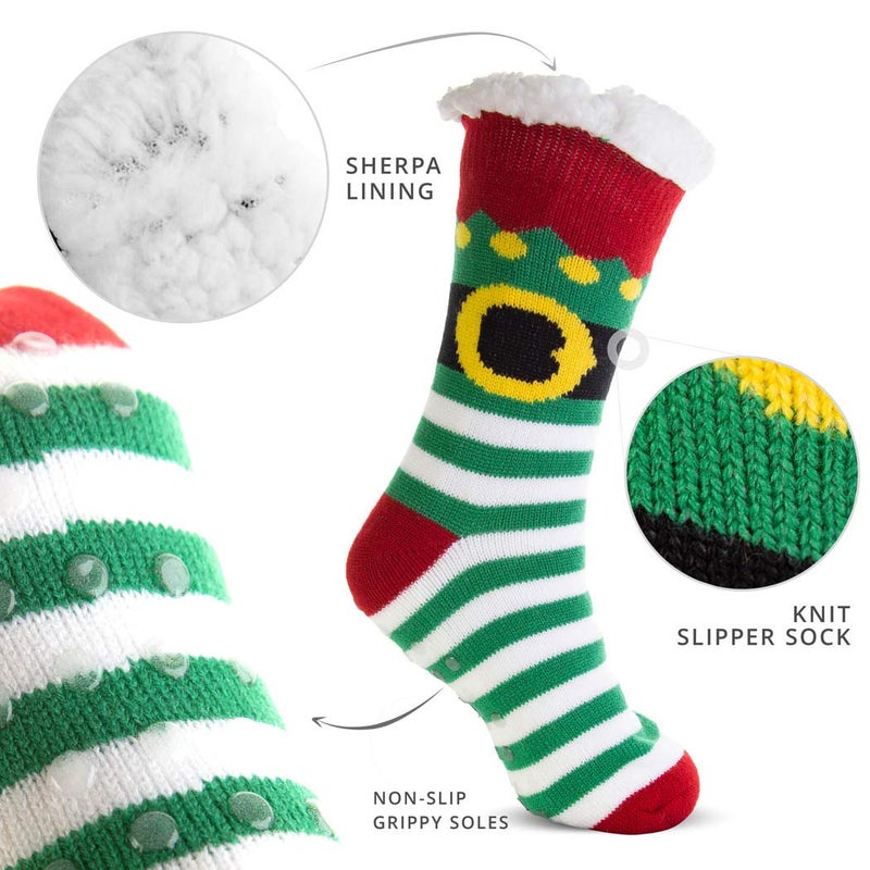 ChalkTalkSPORTS Christmas Elf Slipper Sock | Holiday Socks | Sherpa Fleece Lined | One Size Fits Most - Image 3